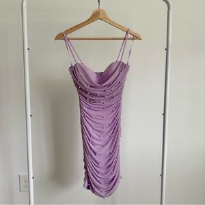 Windsor Kristen Faux Pearl Mini Party Dress Light Purple/Lilac/Lavender Medium